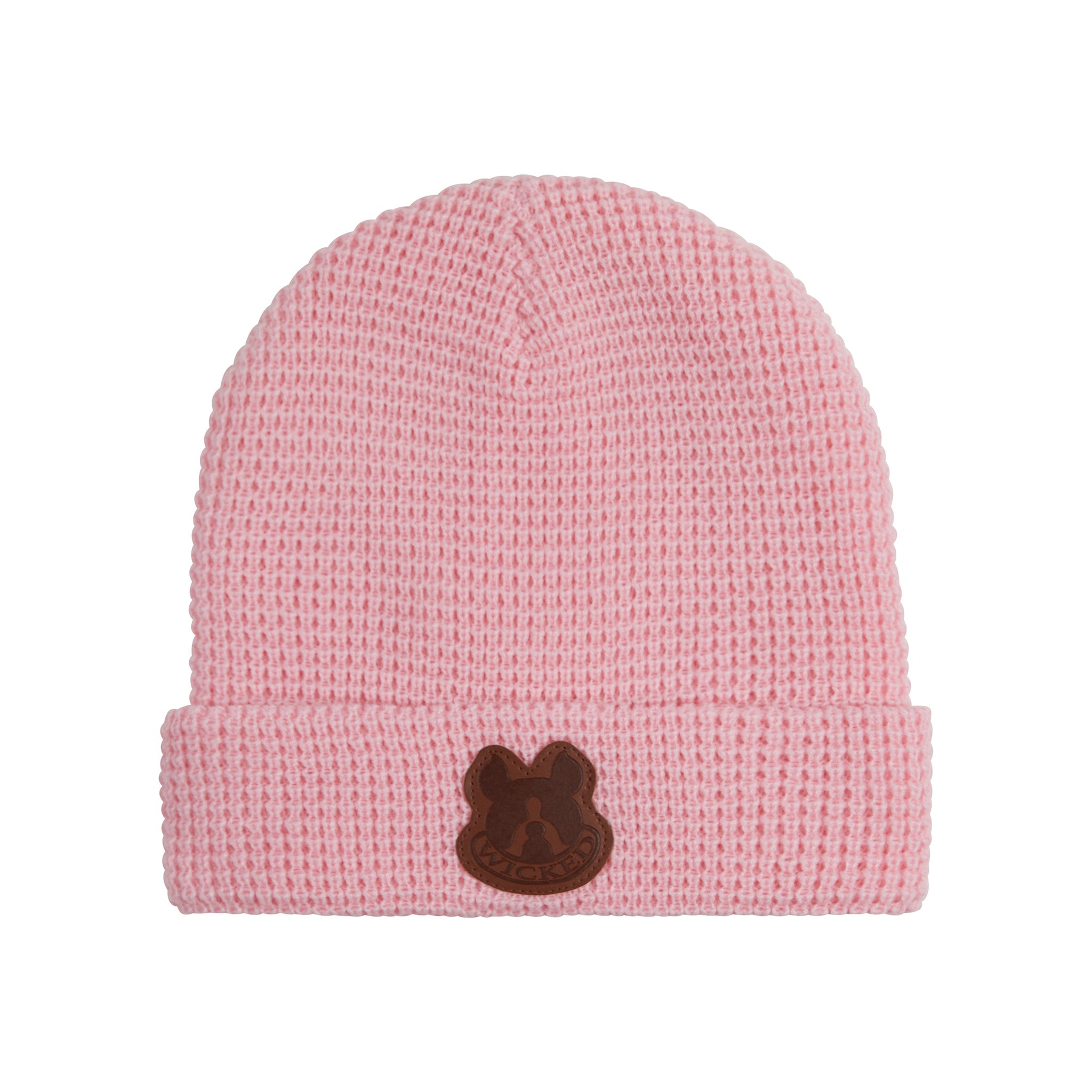 Waffle Beanie with Leather Patch Logo