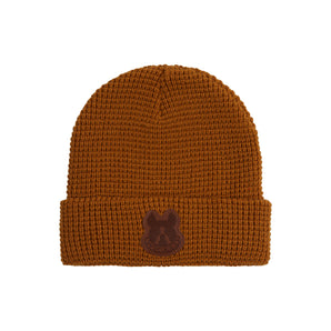 Waffle Beanie with Leather Patch Logo