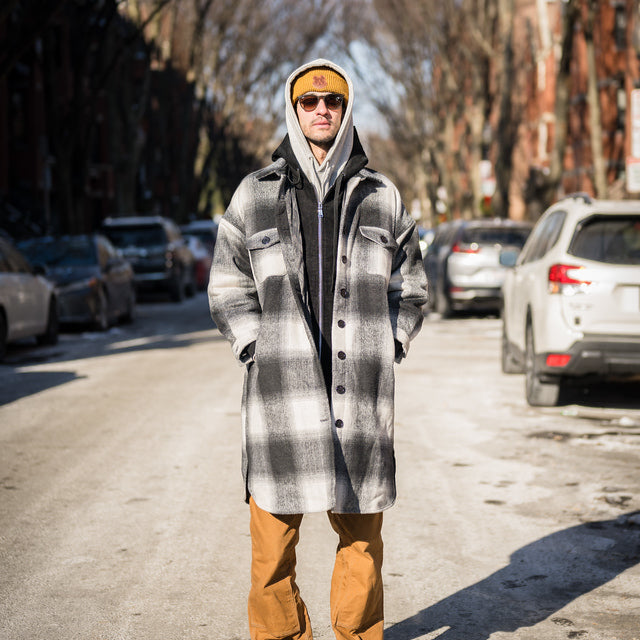 Grid Wool Oversized Overcoat