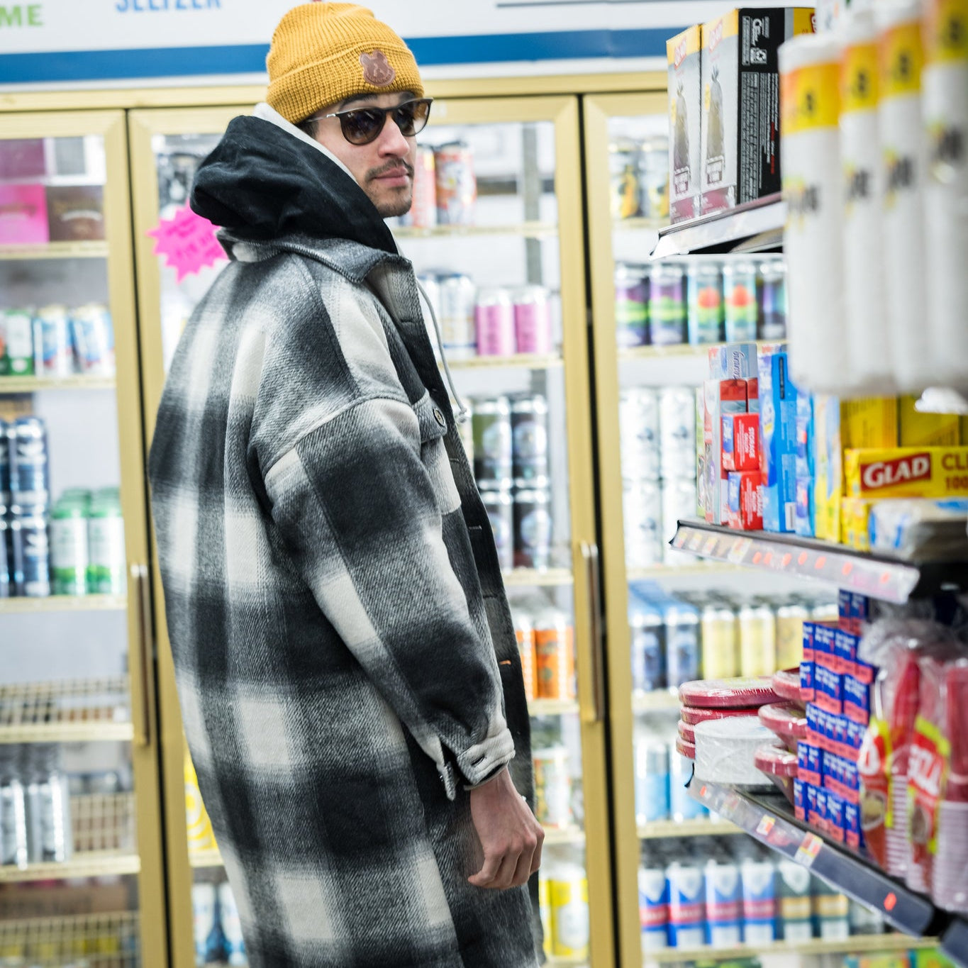 Grid Wool Oversized Overcoat