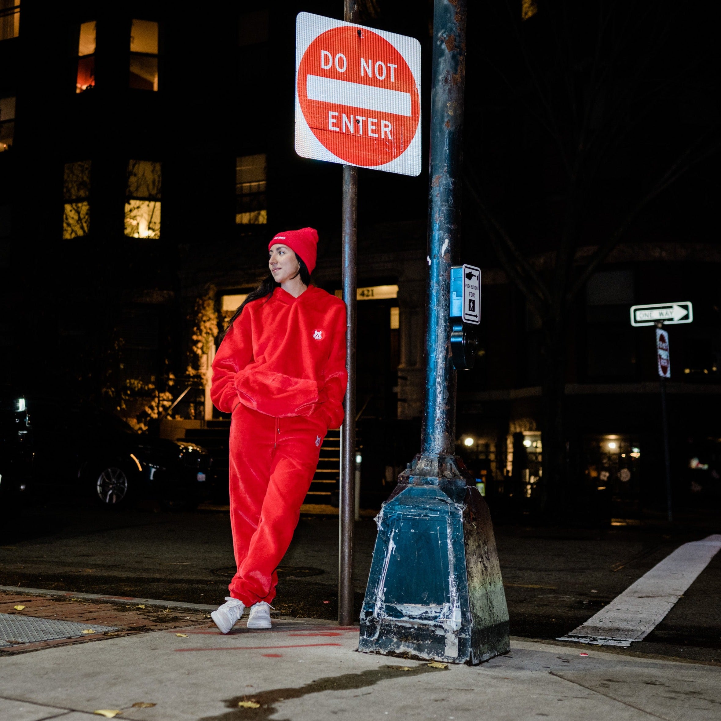 Fiery Red Furry Jogger