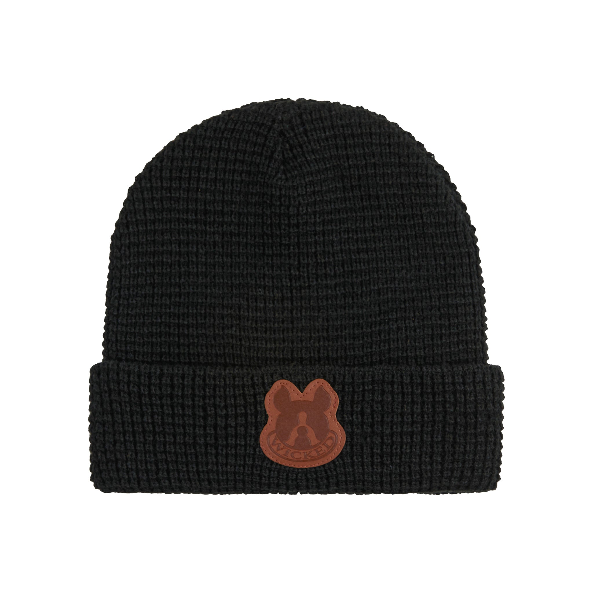 Waffle Beanie with Leather Patch Logo